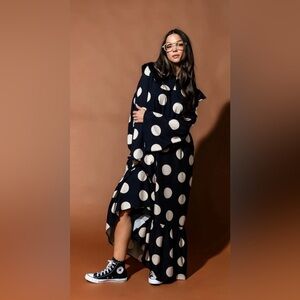 Doing What I Damn Well Please Collared Polka Dot Maxi Dress